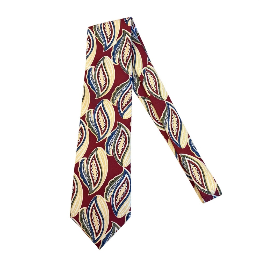 Vintage Christian Dior 100% Silk Mens Tie Maroon Yellow Paisley Made USA‎ 3.75"